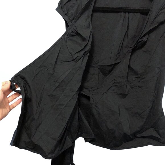 Express Solid Black Short Puff Sleeve Collared Wrap Blouse S - Picture 8 of 8